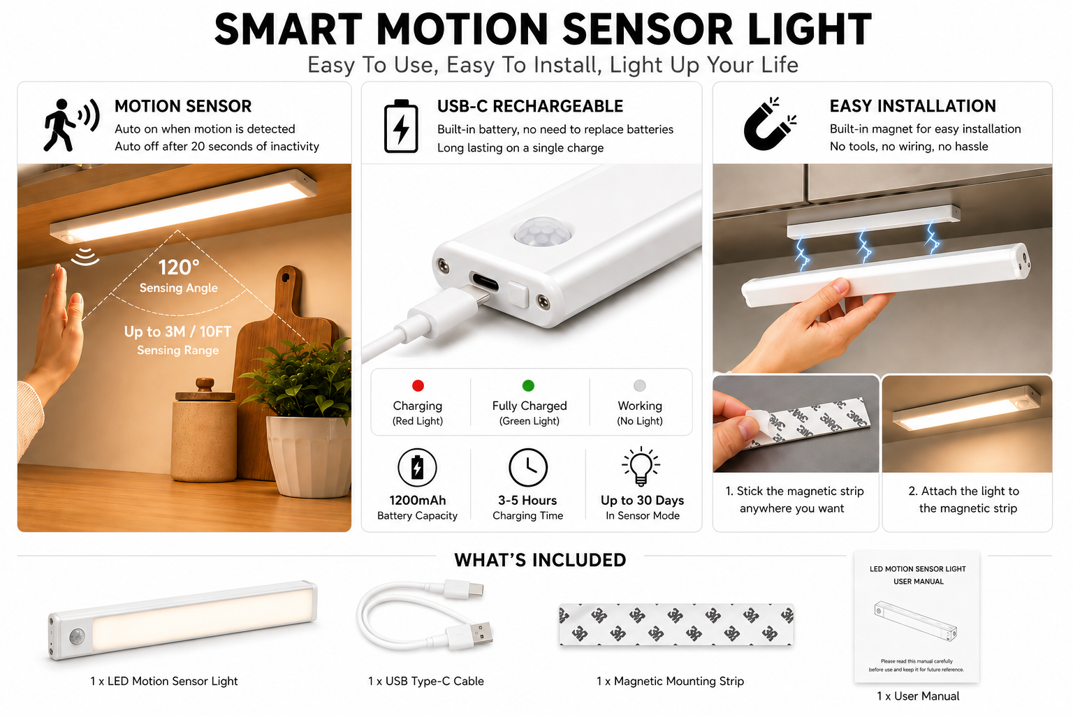 Rechargeable Motion Sensor LED Light