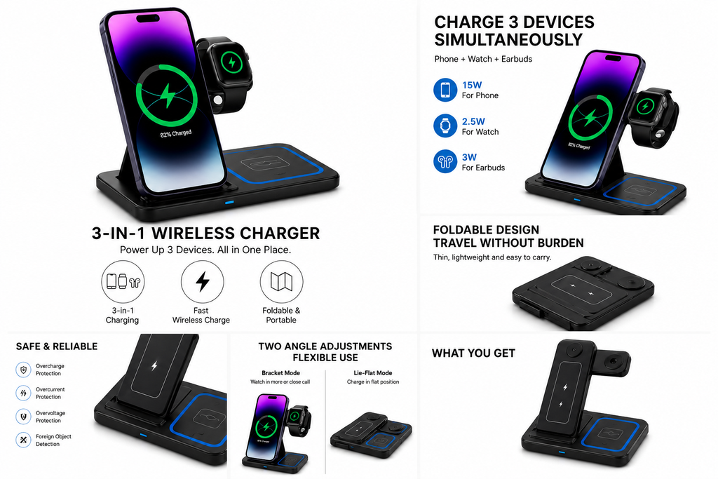 Foldable 3-in-1 Wireless Charger