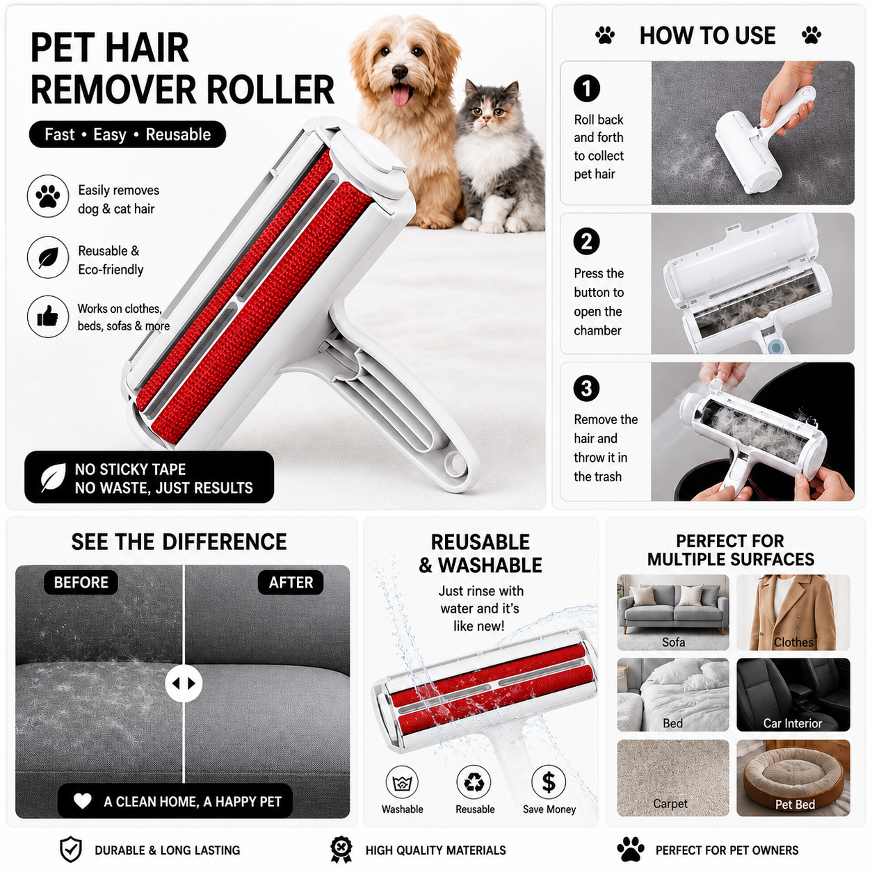 Reusable Pet Hair Remover Roller